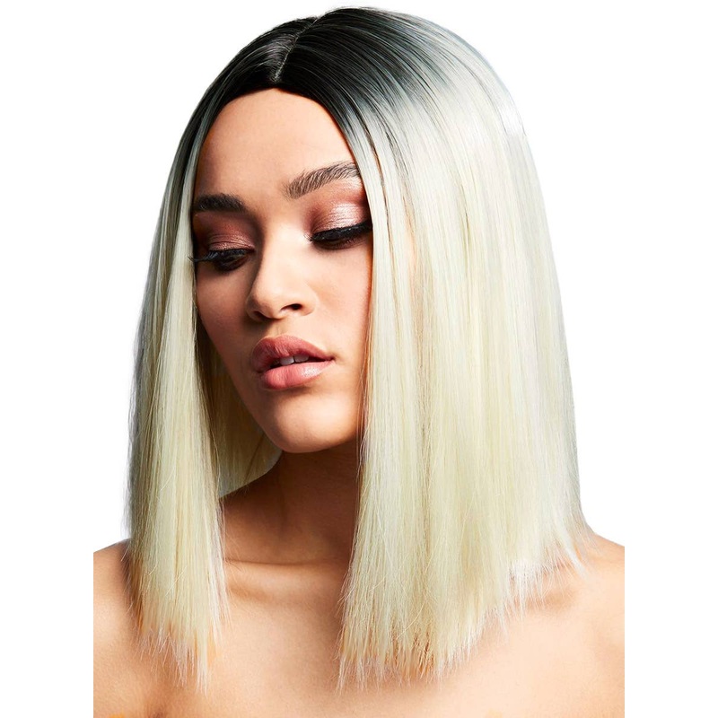 Blunt Cut Womens Blonde Bob Wig with Dark Roots