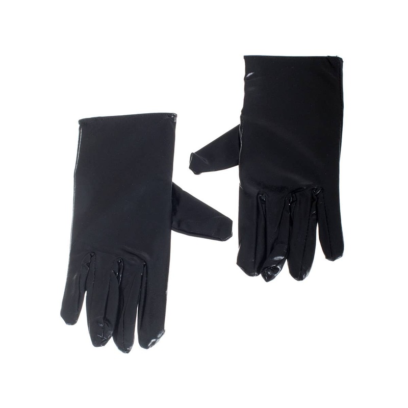 Wet Look Black Wrist Length Costume Gloves