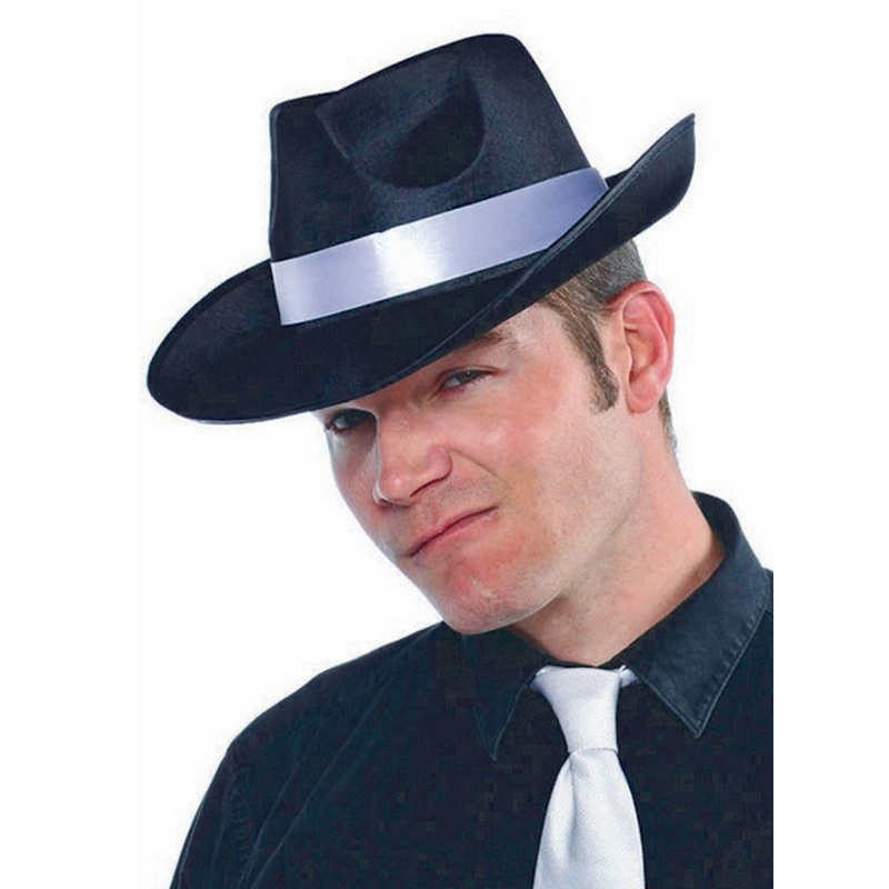 1920s Black Feltex Gangster Fedora with White Satin Hat Band