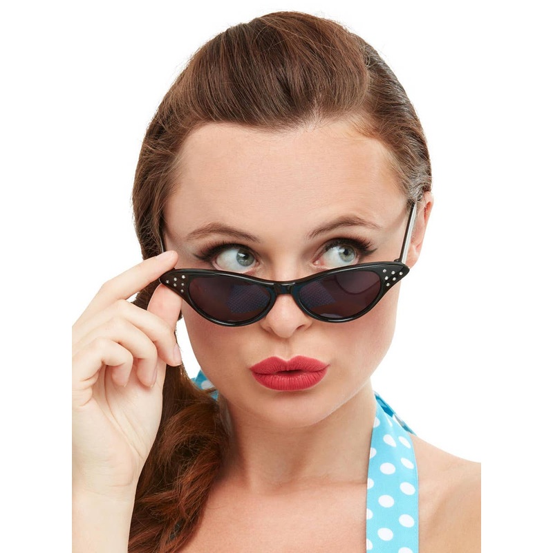 1950s Womens Black Rock n Roll Costume Sunglasses