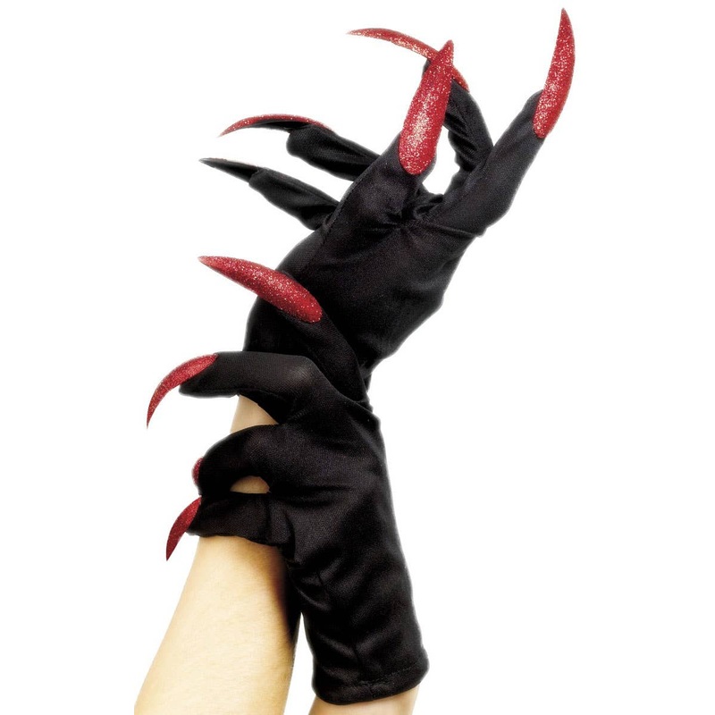 Black Gloves with Red Glitter Nails