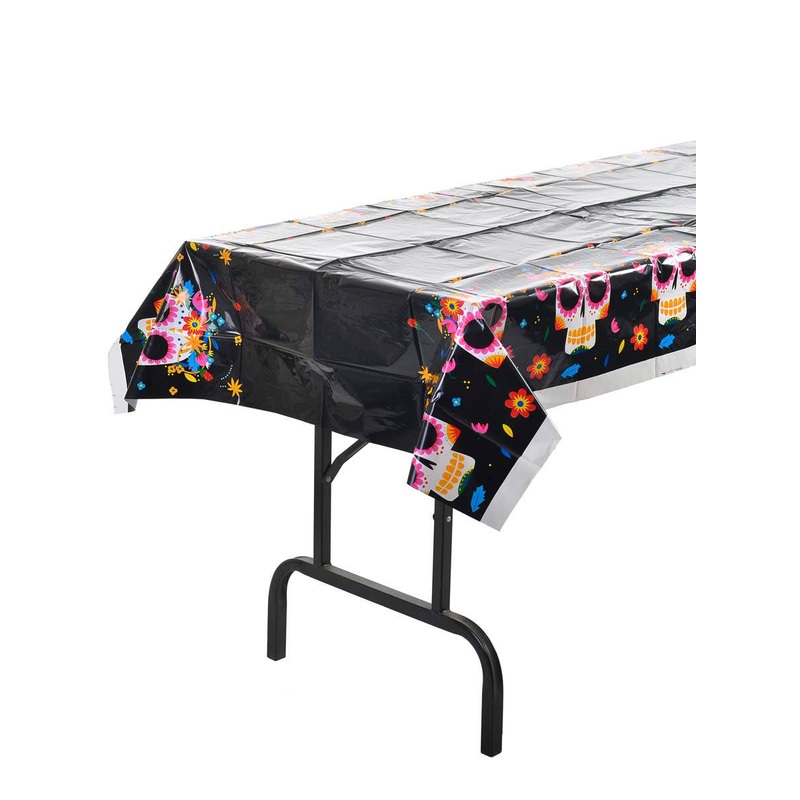 Plastic Black Sugar Skulls Halloween Table Cover
