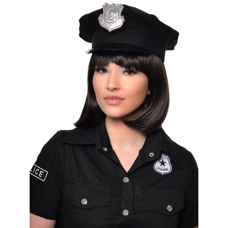 Police Officer Black Costume Hat with Badge