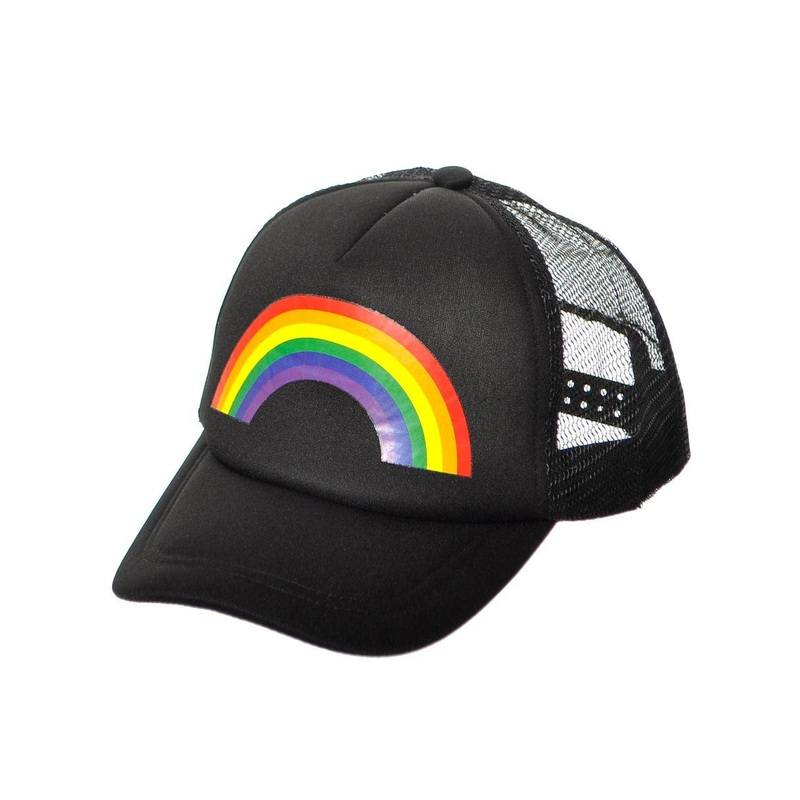 Rainbow Print Snap Back Black Fabric Trucker Cap
