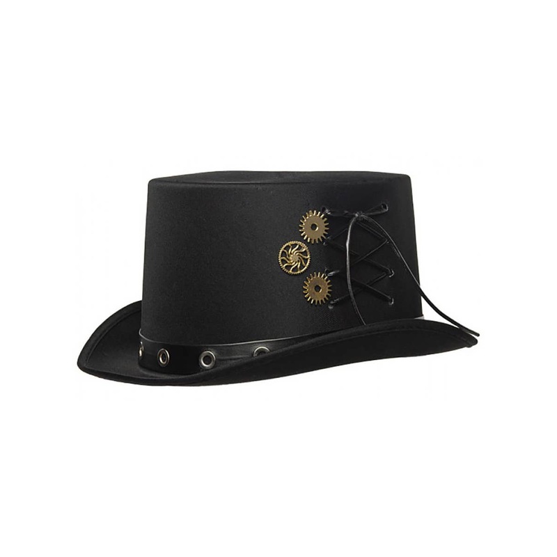 Riveting Black Steampunk Costume Hat with Cogs and Gears