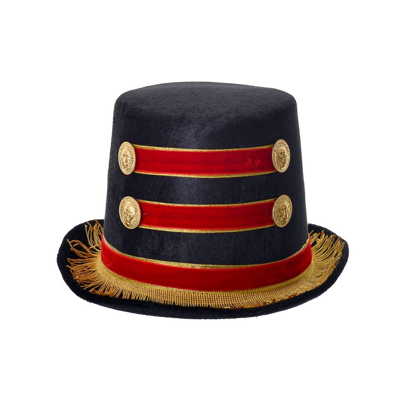Tall Black Ringmaster Top Hat with Red and Gold Detail
