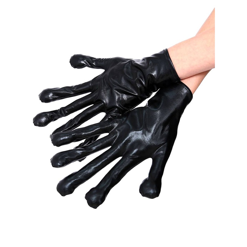Wet Look Black Space Alien Costume Gloves