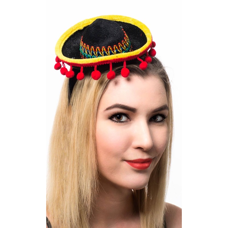 Black Mexican Sombrero Mini Costume Headband Hat