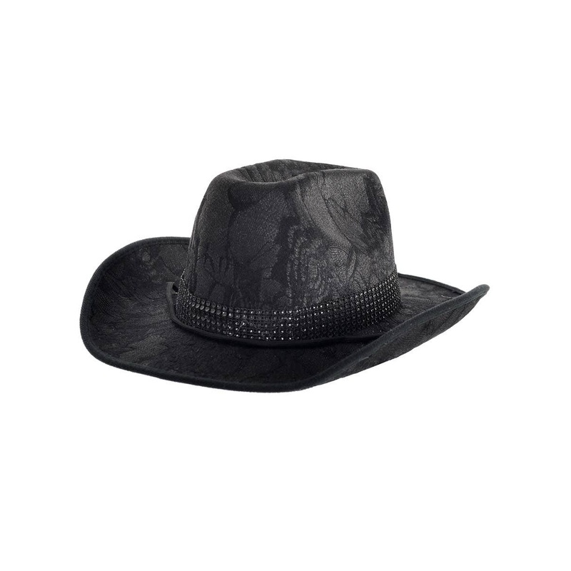 Deluxe Black Lace Cowboy Hat with Rhinestone Band