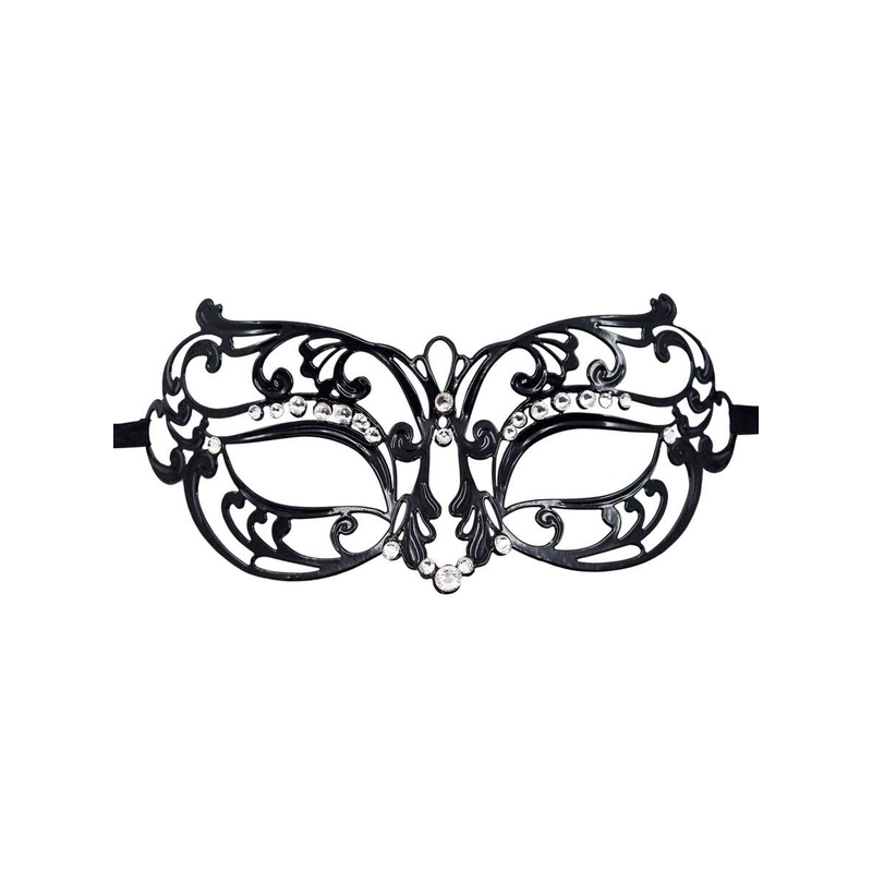 Elegant Black Metal Masquerade Mask with Rhinestones