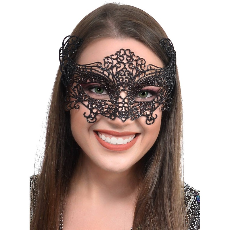 Glittery Black Lace Look Womens Masquerade Mask