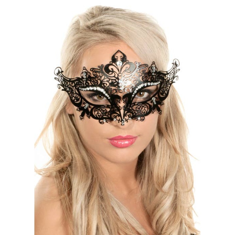 Lacework Black Metal Rhinestone Masquerade Mask