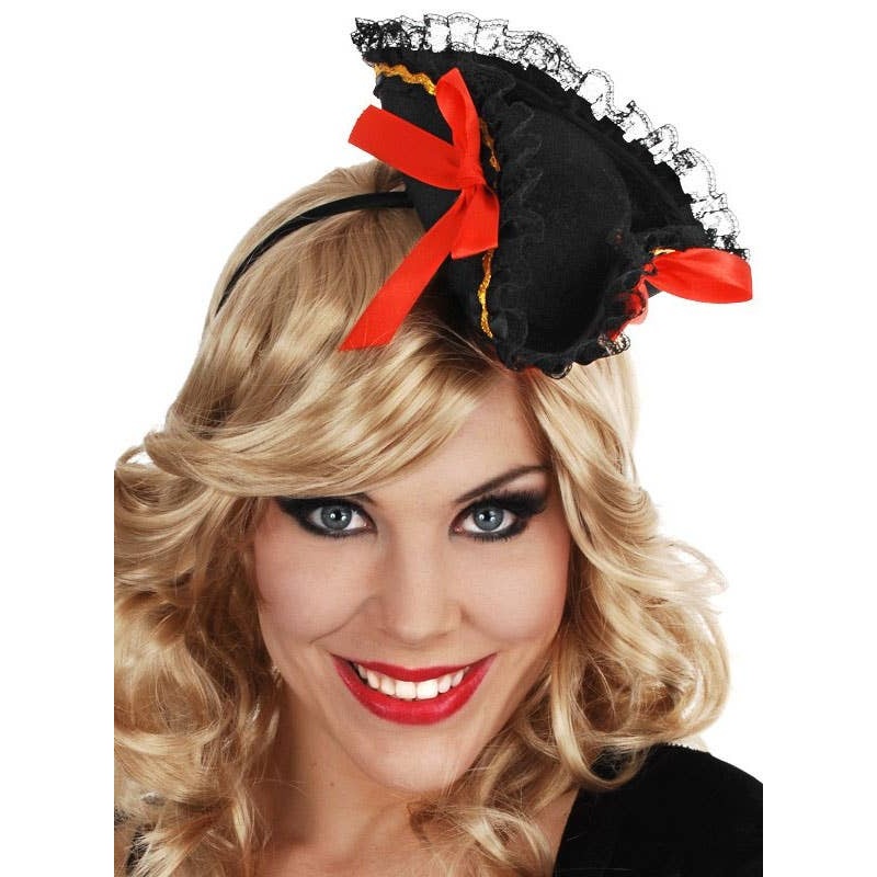Mini Black Pirate Tricorn Costume Hat on Headband