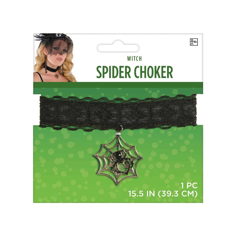 Witch Black Lace Choker with Spiderweb Pendant