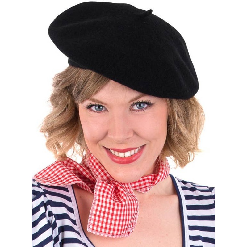 Wool Blend Black French Beret Costume Hat