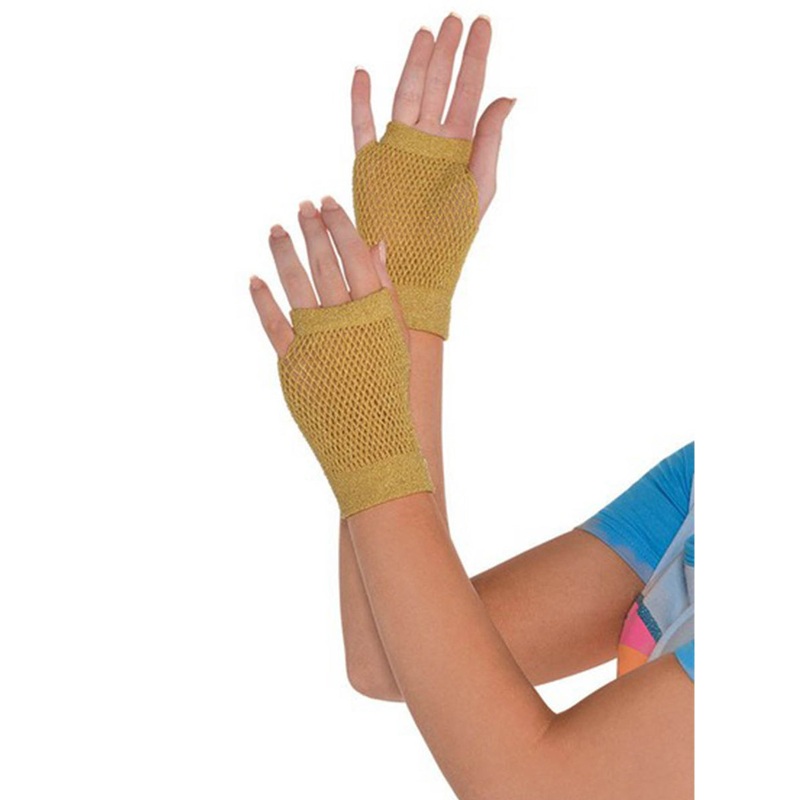 Wrist Length Gold Fishnet Costume Gloves