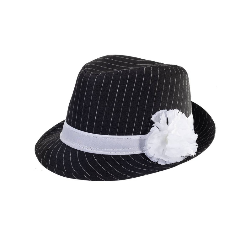 1920s Pinstripe Black Fedora Hat with White Band