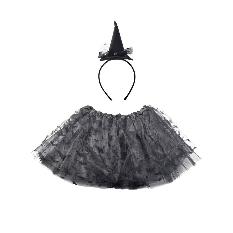 Bat Black Girls Tutu and Mini Witch Hat Halloween Costume Set
