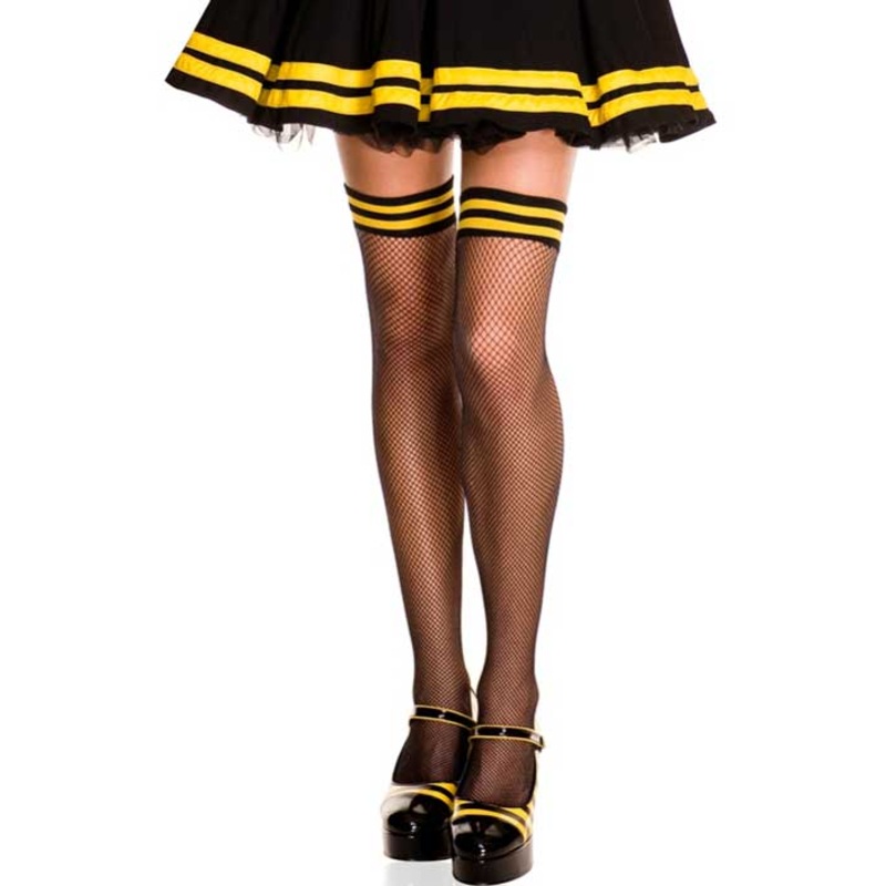 Black and Yellow Top Thigh High Fishnet Stockings