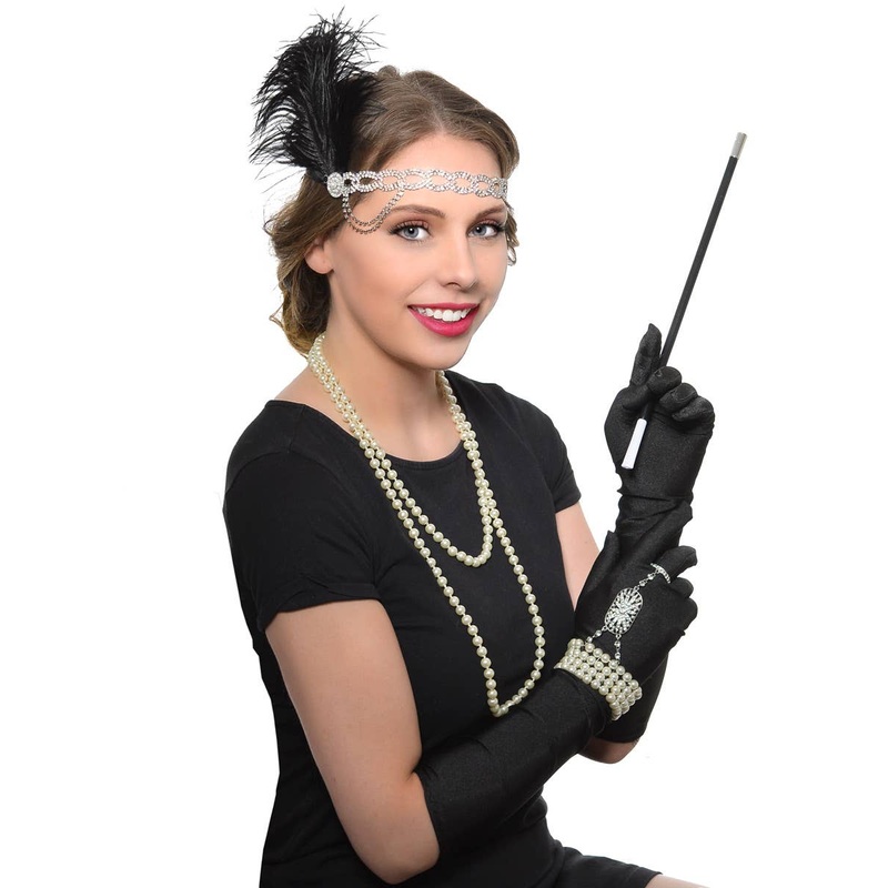 Black Feather and Rhinestones Deluxe Gatsby Costume Set