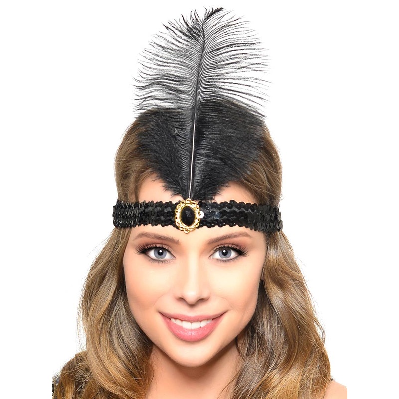 Black Feather Roaring 20s Flapper Headband