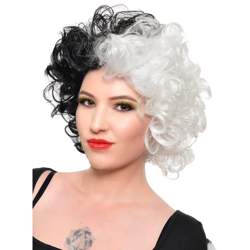 Classic Short Curly Black and White Costume Wig