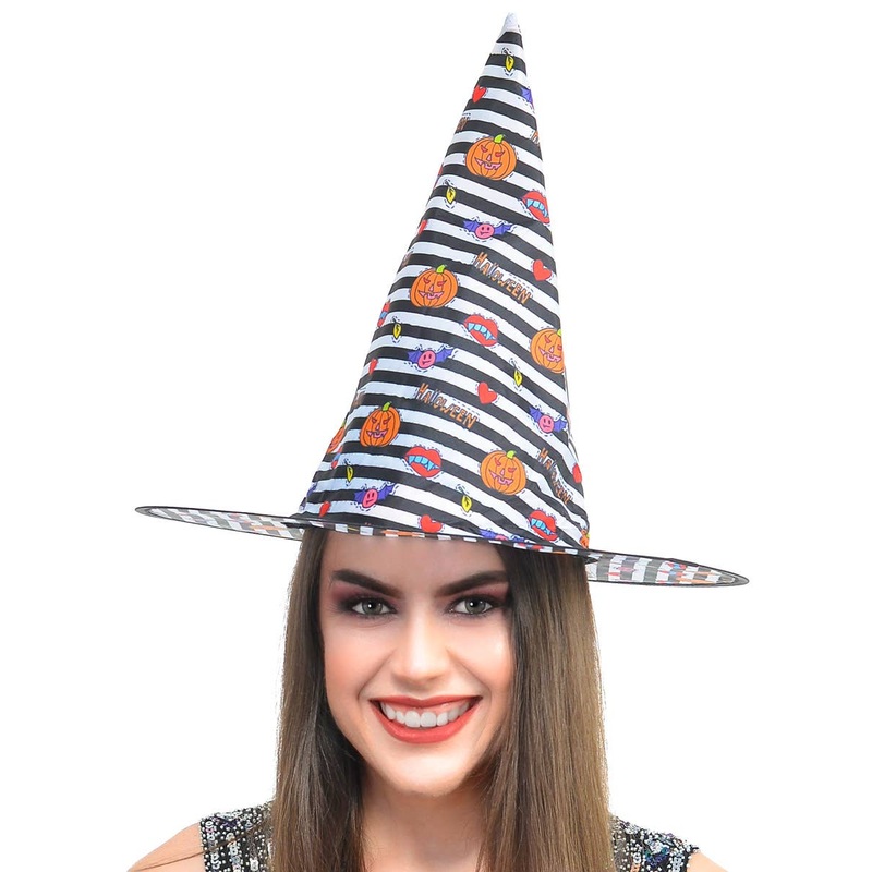 Cute Black and White Stripe Halloween Print Witch Hat