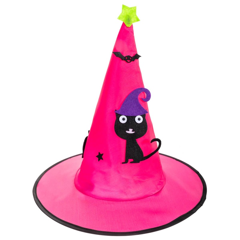 Cute Pink and Black Cat Kids Halloween Witch Hat