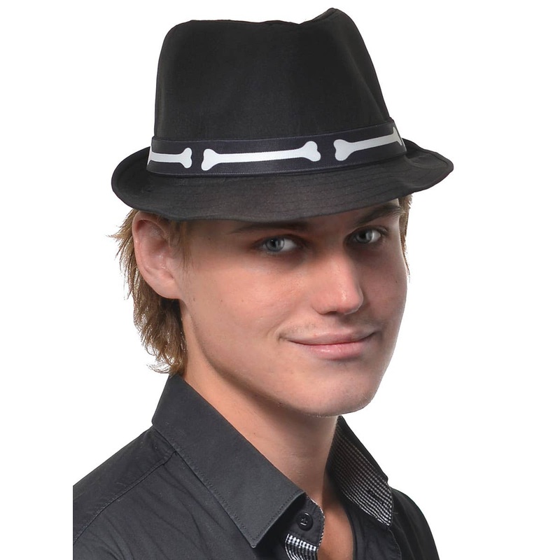 Day of the Dead Black Costume Fedora with Bone Band