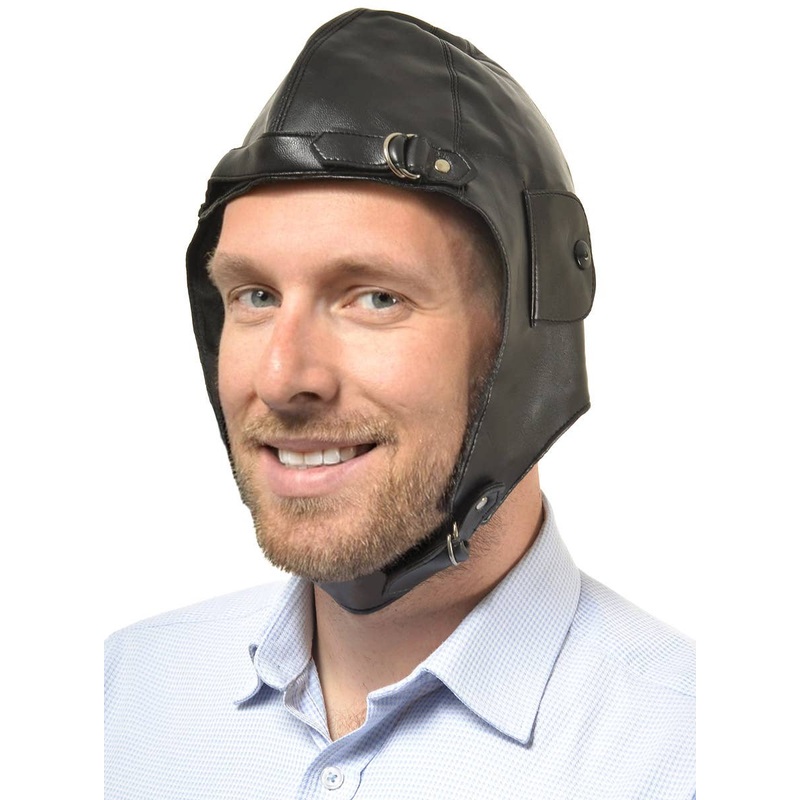 Faux Black Leather Aviator Cap Costume Hat