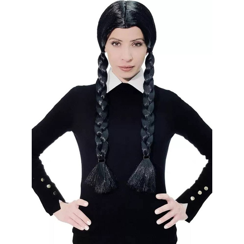 Gothic Womens Plaited Wednesday Addams Halloween Wig