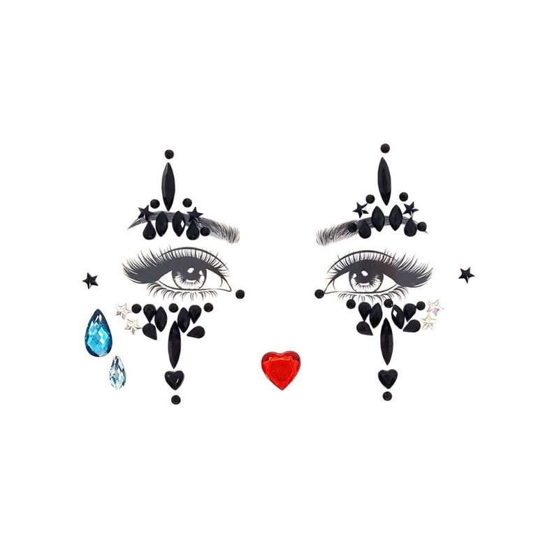Harlequin Black and Red Stick On Face Jewels