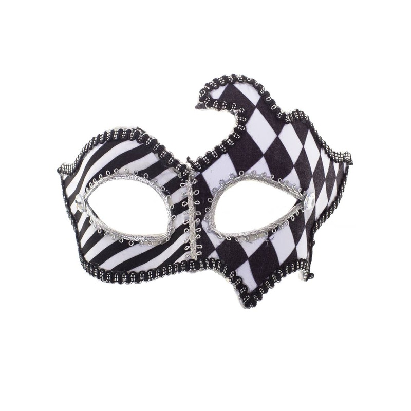 Harlequin Black and White Masquerade Mask on Glasses Arms