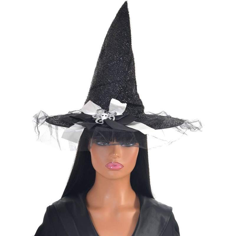 Sparkly Black and White Witch Hat with Bow