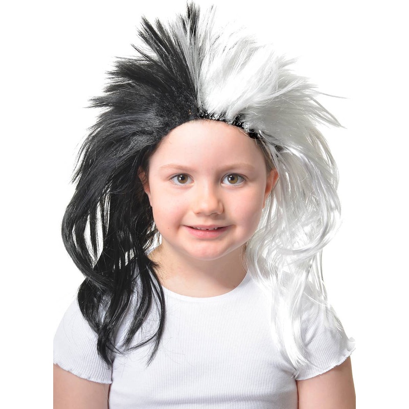 Spiked Black and White Girls Punk Costume Wig