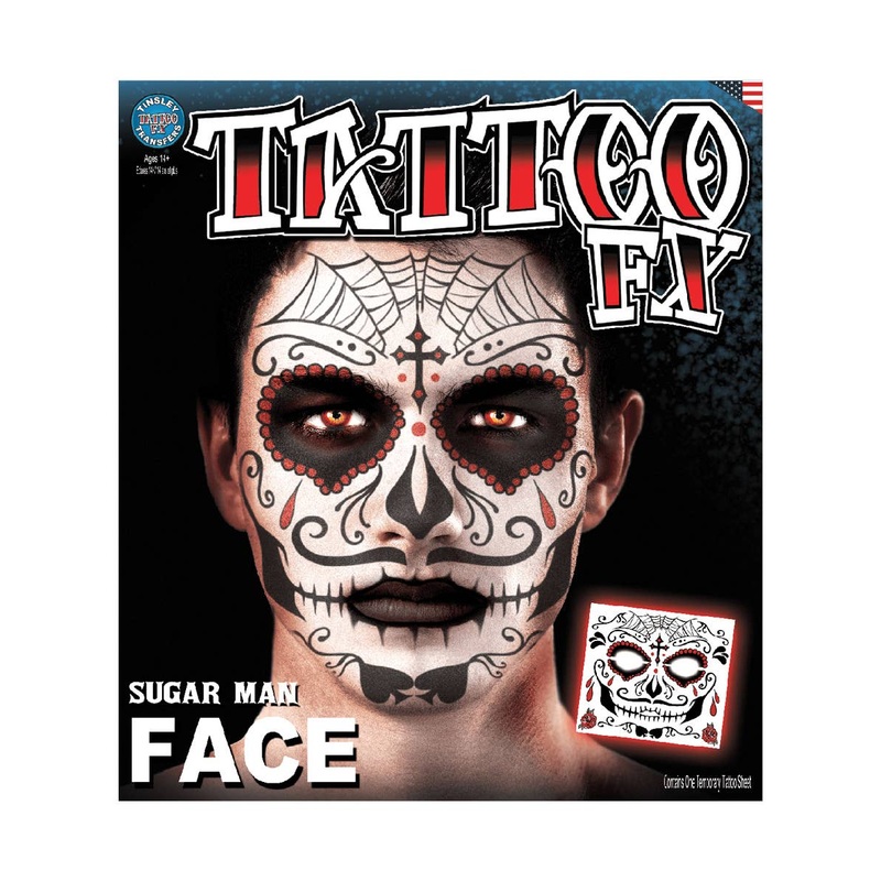 Sugar Man Red and Black Sugar Skull Face Tattoo