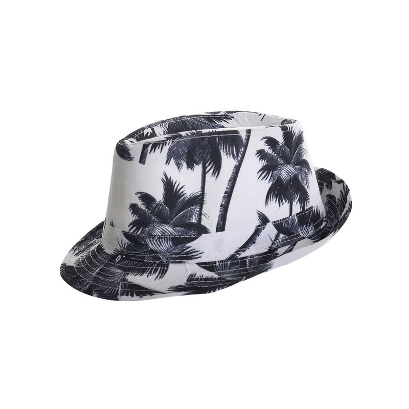 Tropical Black and White Palm Tree Print Fedora Hat