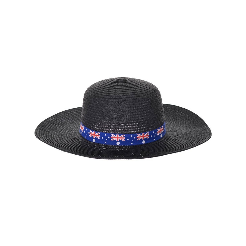 Wide Brimmed Black Straw Aussie Flag Australia Day Hat