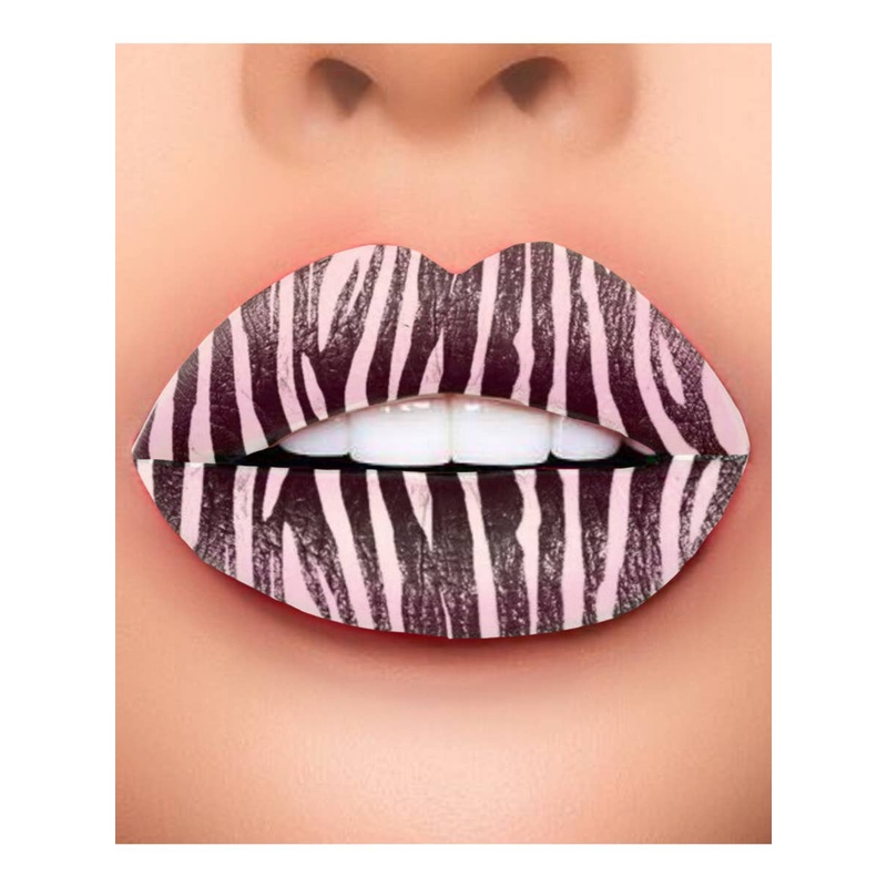 Zebra Skin Black and White Temporary Lip Tattoo Costume Makeup