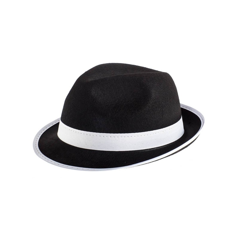 1920s Black Fedora Costume Hat with White Band