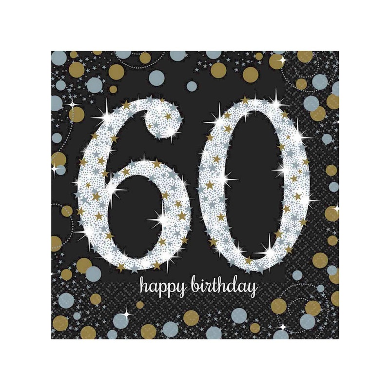 60th Birthday Black and Gold 16 Pack Lunch Napkins