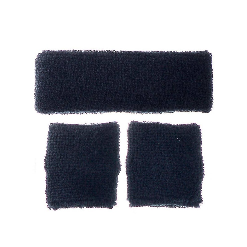 80s Black 3 Piece Tennis Sweatbands Accessory Set