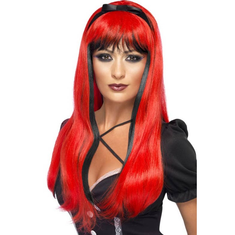 Bewitching Red and Black Halloween Wig