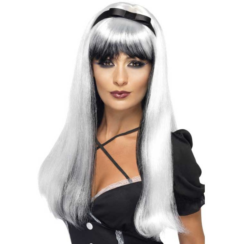 Bewitching White and Black Halloween Wig