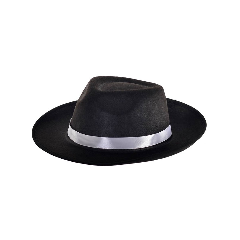 Gangster Black Fedora Costume Hat with White Band