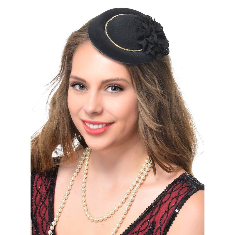 Mini 1920s Black and Gold Womens Costume Hat