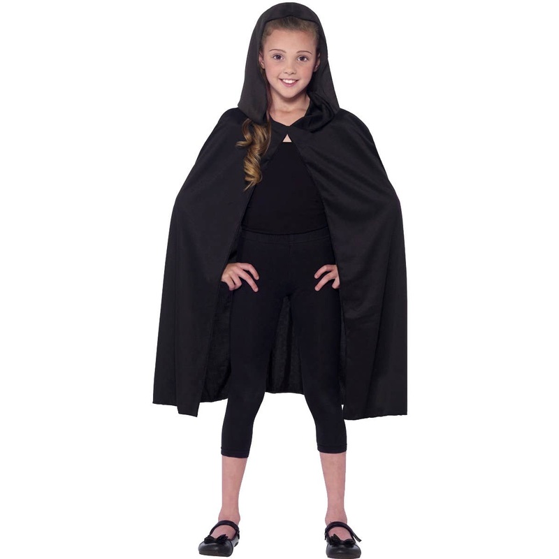 Basic Kids Hooded Black Costume Cape One Size