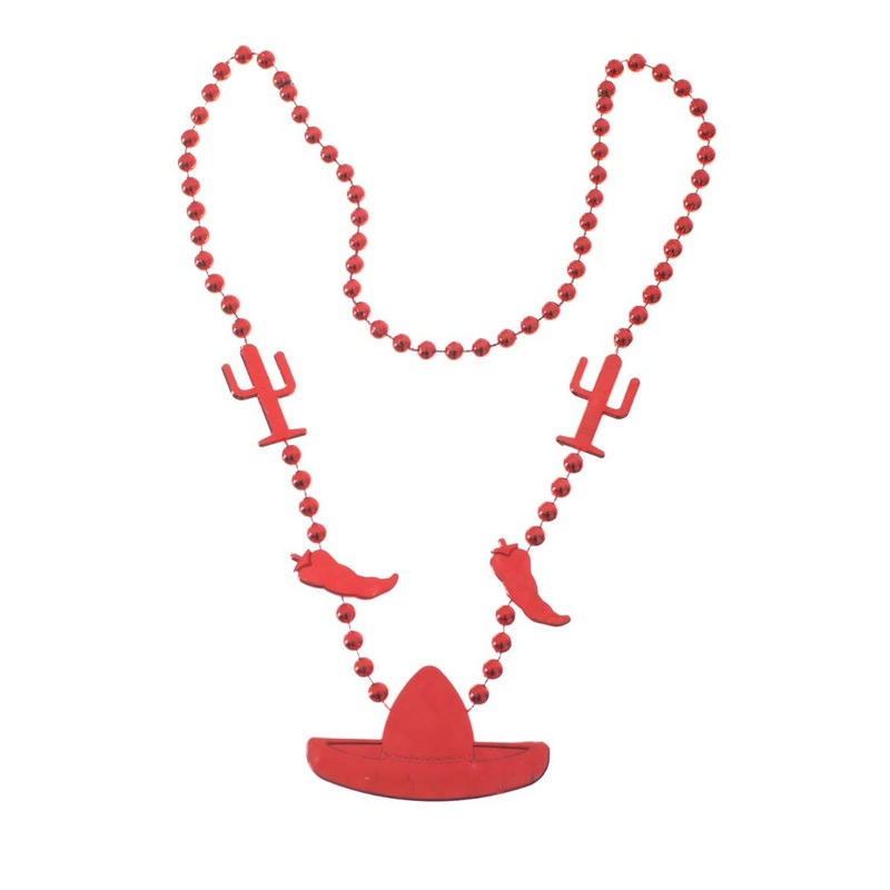 Beaded Red Mexican Chilli And Sombrero Necklace