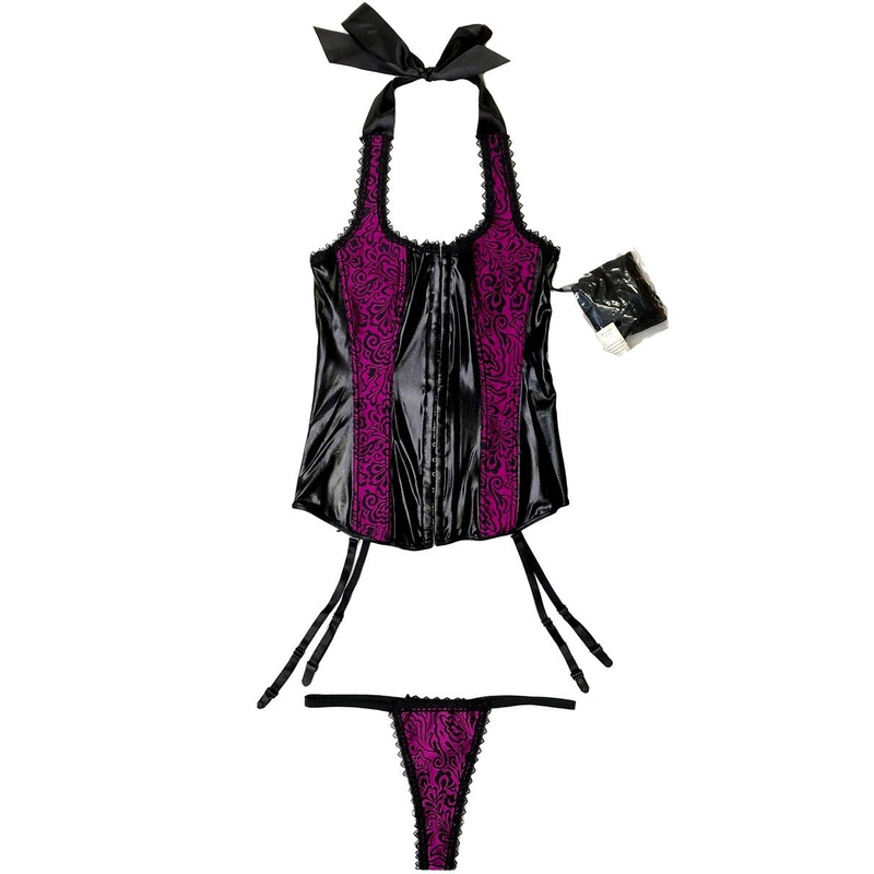 Burlesque Purple Halter Neck Womens Corset Set – Size Small