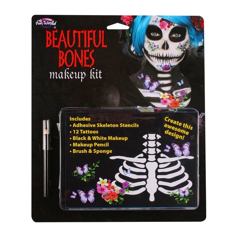 Day of the Dead Skeleton Halloween Face Paint and Tattoo Set